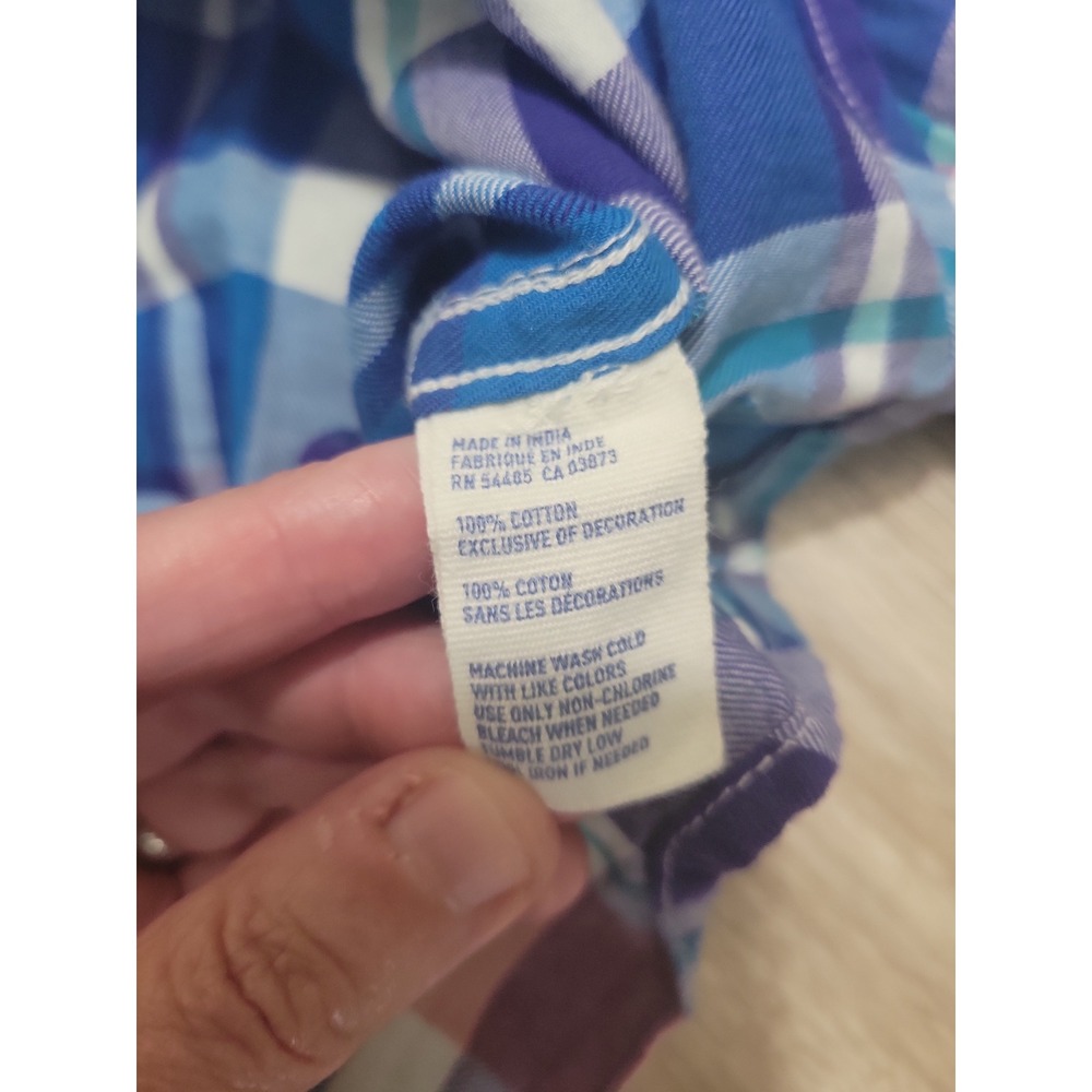 American Eagle Outfitters Womens Blue Pink Plaid Western Snap Button Shirt L - Picture 7 of 8